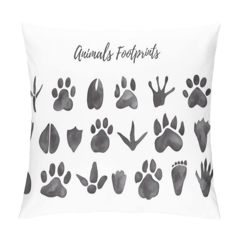 Personality  Watercolor Illustration Of Black Animal And Bird Trails - Bear, Wolf, Chicken, Moose, Duck Paw Prints Pillow Covers