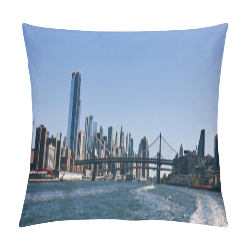 Personality  A View Of The Brooklyn Bridge And The New York City Skyline From The East River. Pillow Covers