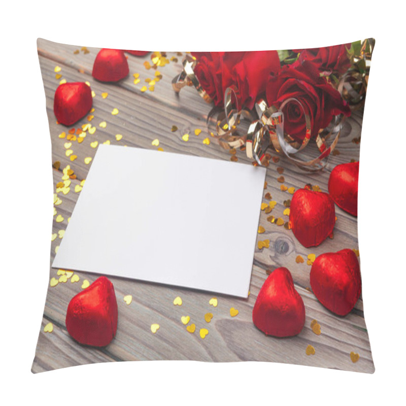 Personality  Valentines Day With Red Roses And Heart Chocolate. Creative Photo. Pillow Covers