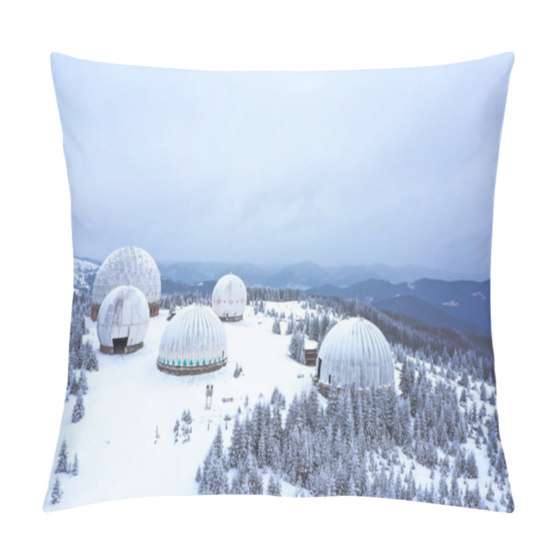 Personality  Aerial View Of Pamir Old Military Radar Station, USSR Secret Military Site, Dawn At The Former Radar Station, Military Unit With Antennas, Carpathians, Ukraine Pillow Covers