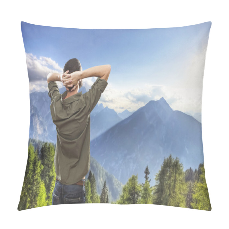 Personality  Young Man On Top Of The Mountain, Realxing And Enjoying The View Pillow Covers