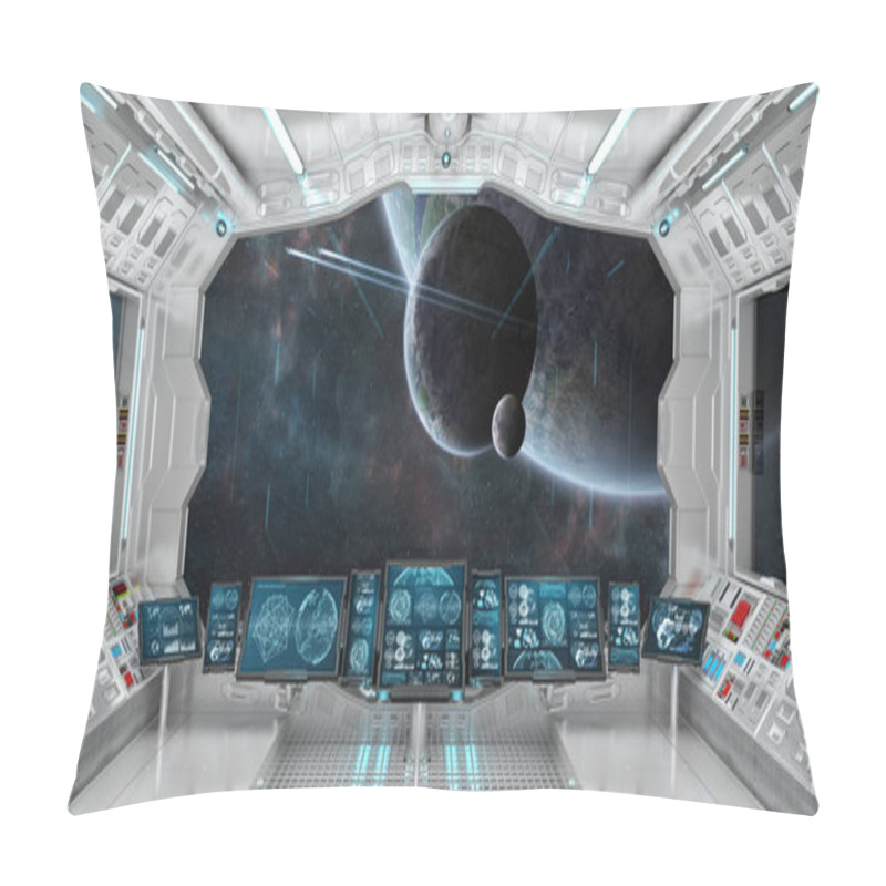 Personality  Spaceship Interior With View On Distant Planets System 3D Render Pillow Covers