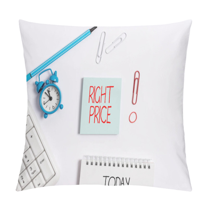 Personality  Writing Note Showing Right Price. Business Photo Showcasing The Amount Of Money That It Is Reasonable For The Product Copy Space On Empty Note Paper With Clock And Pencil On The Table. Pillow Covers