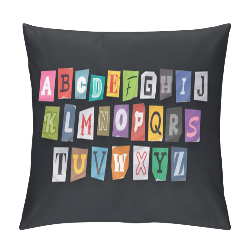 Personality  Paper Style Ransom Note Letter. Cut Letters. Clipping Alphabet. Vector Font. Pillow Covers