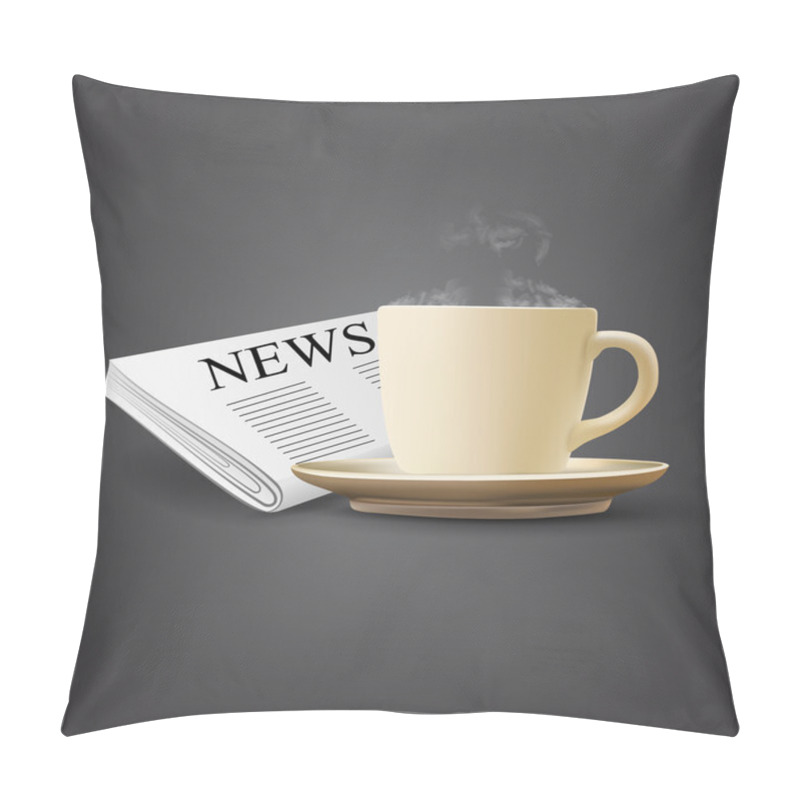 Personality  Cup Of Coffee And Newspaper Vector Illustration Pillow Covers