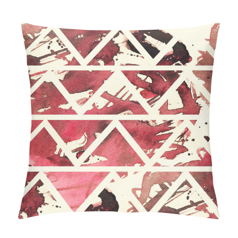 Personality  Square Seamless Texture With Red And Dark Red Freehand Brush Splashes And Spots In Geometric Triangles Pattern On Beige Background. Large Raster Illustration With Unique Design Pillow Covers