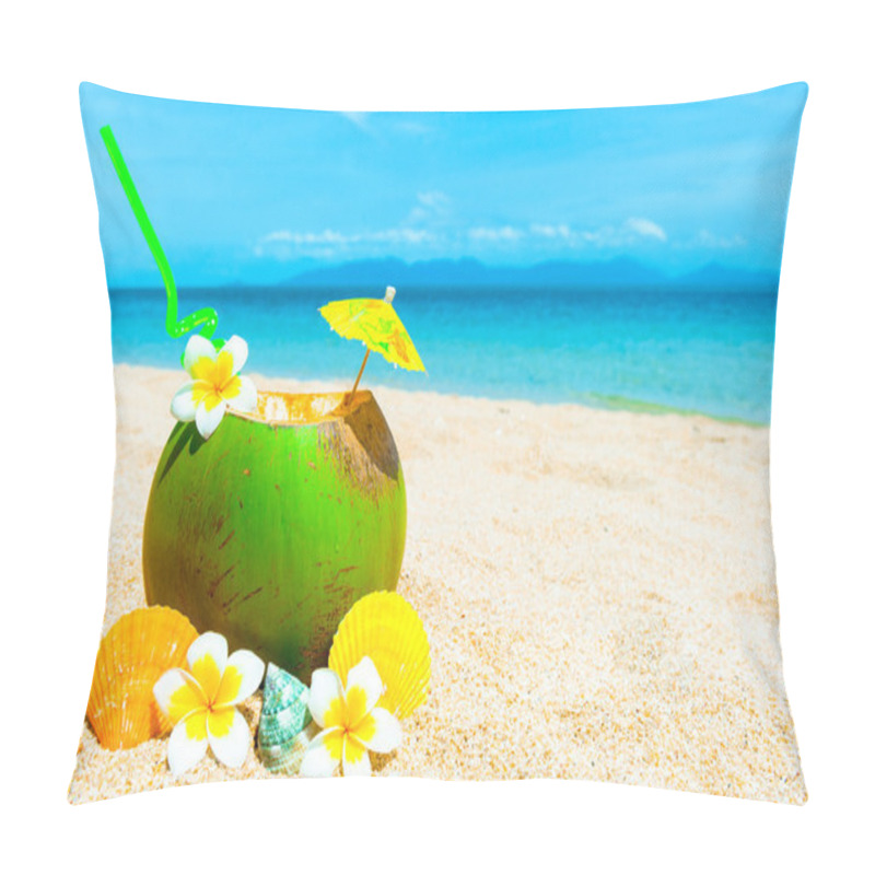 Personality  Tropical Fresh Coconut Cocktail On White Beach Pillow Covers