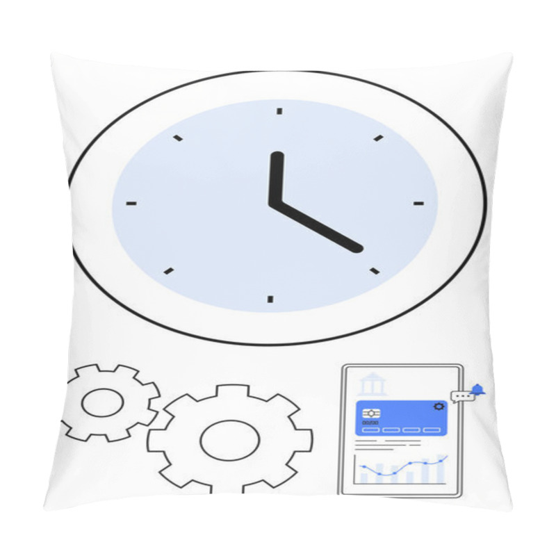 Personality  Large Analog Clock Next To Two Gears And A Smartphone Screen Showing Data Graphs. Ideal For Productivity, Time Management, Workflow, Business Planning, Efficiency, Project Management, Goal Setting Pillow Covers