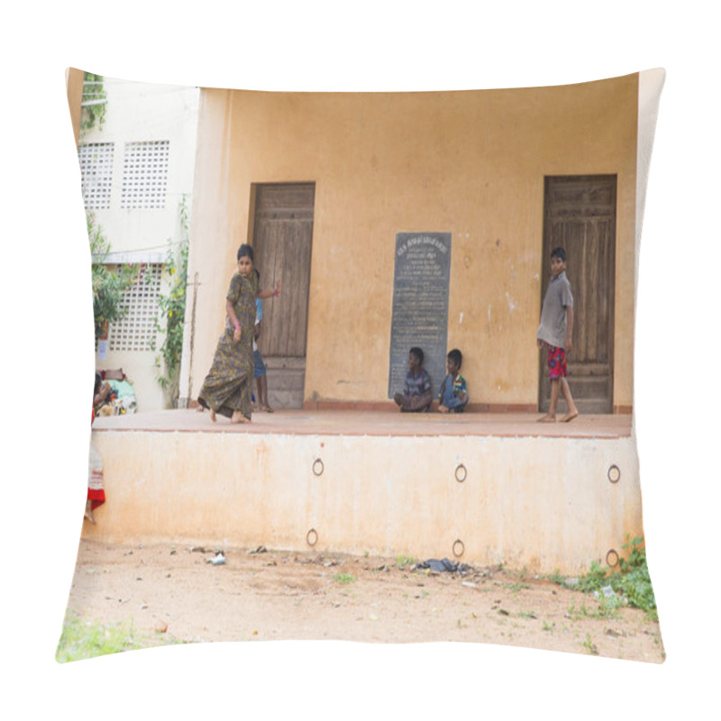 Personality  PONDICHERY, PUDUCHERRY, TAMIL NADU, INDIA - MARCH CIRCA, 2018. Unidentified Happy Smiling Poor Rural Children Teenagers Playing At Street Of Village Pondichery Pillow Covers