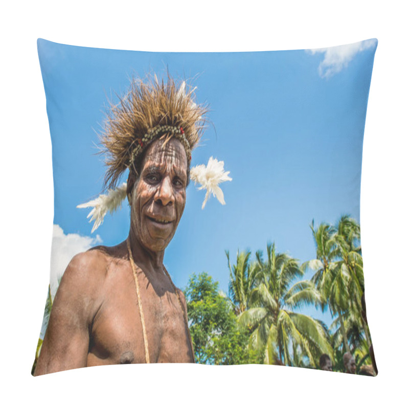 Personality  YOUW VILLAGE, ATSY DISTRICT, ASMAT REGION, IRIAN JAYA, NEW GUINEA, INDONESIA - MAY 23, 2016: Portrait Of A Man From The Tribe Of Asmat People With Ritual Headdress. Asmat Welcoming Ceremony. Pillow Covers