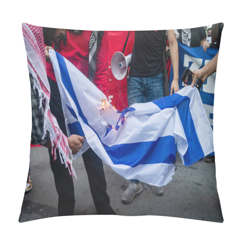 Personality  NEW YORK, UNITED STATES - May 15, 2021: Pro-Palestine, Anti-Israel Protesters Hold A Rally In New York City During Fighting Between Israel And Hamas In The Gaza Strip Pillow Covers