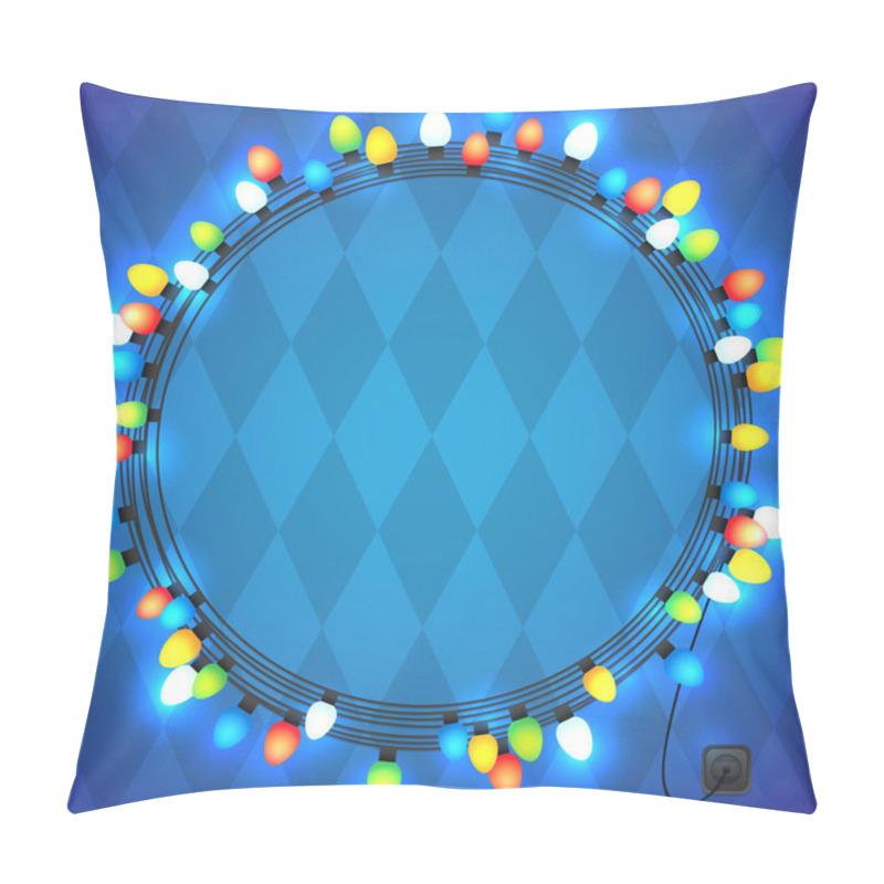 Personality  Christmas And New Year Light Garlands Like Frame On A Blue Background, Diamond Pattern, Vector. Pillow Covers