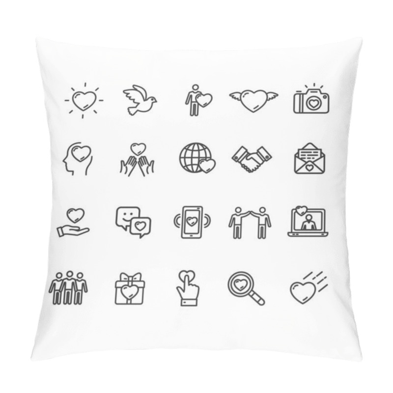 Personality  Friendship Dating And Love Black Thin Line Icon Set. Vector Pillow Covers