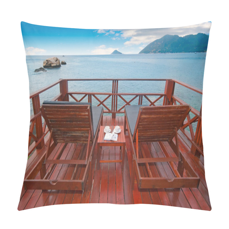 Personality  Exotic Beach Beds Against Romantic View Pillow Covers