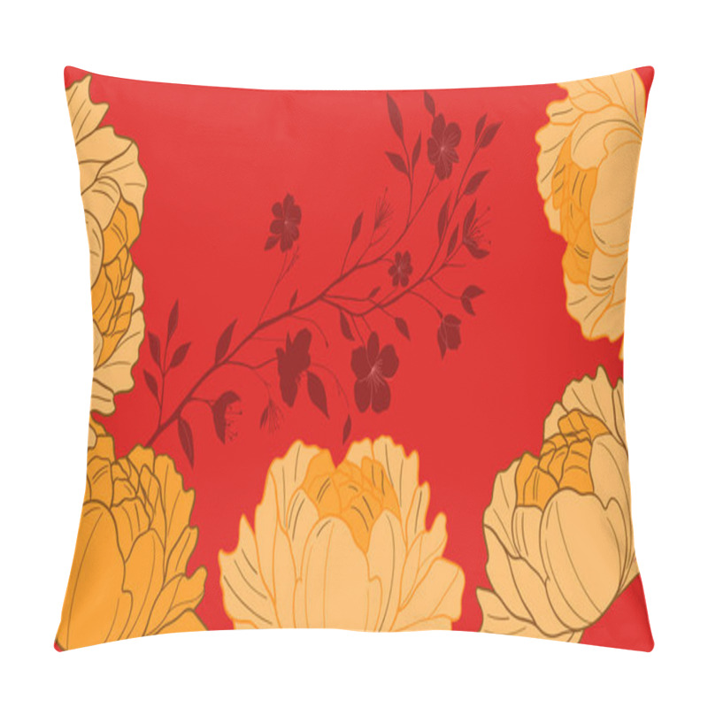 Personality  Floral Design With Large Yellow Peonies On A Red Background. For Elegant, Botanical, And Decorative Projects Pillow Covers