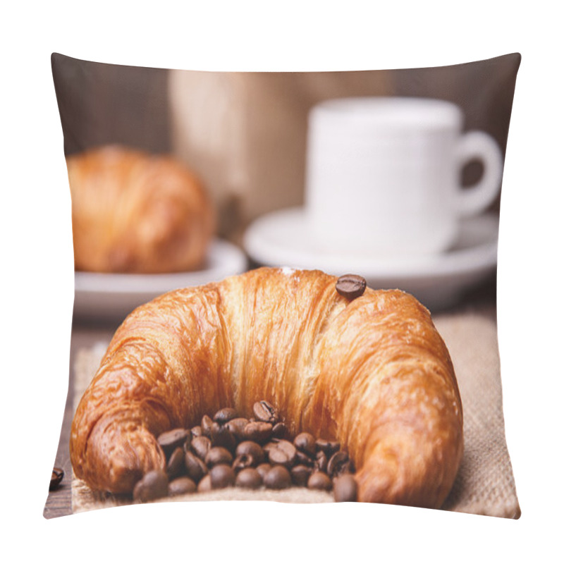 Personality  Croissant With Coffee Beans And A Cup On The Backround Pillow Covers