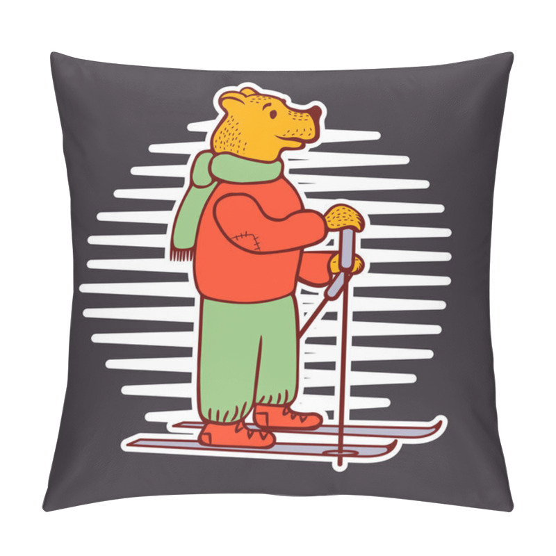 Personality   Bear Skiing Doodle Pillow Covers