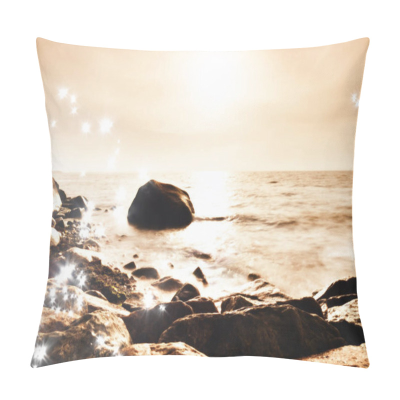 Personality  Boulders At Island Shore Stick Up From Smooth Sea. Stony Coast Defies To Waves Of Ocean Pillow Covers