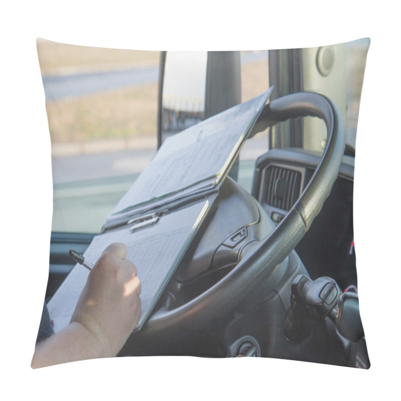 Personality  Truck Driver Is Writing In The Ocumentation. Pillow Covers