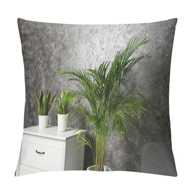 Personality  Decorative Areca Palm In Room Near Grunge Wall Pillow Covers