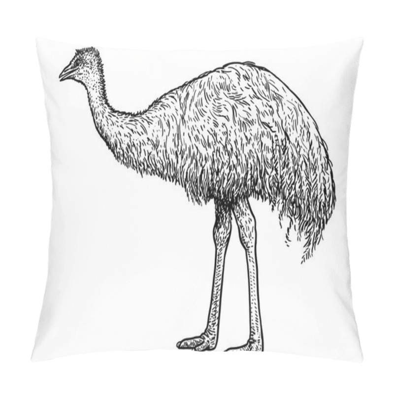 Personality  Emu Illustration, Drawing, Engraving, Ink, Line Art, Vector Pillow Covers