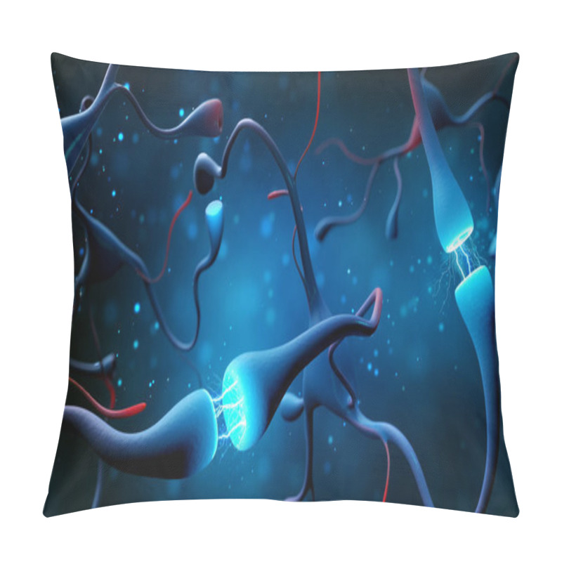 Personality  Synapse And Neuron Cells Sending Electrical Chemical Signals. Digital Synapse Illustration On Blue Background. Pillow Covers