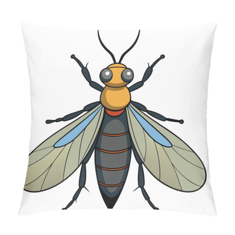 Personality  Sawfly Insect Flat Vector Illustration On White Background Pillow Covers