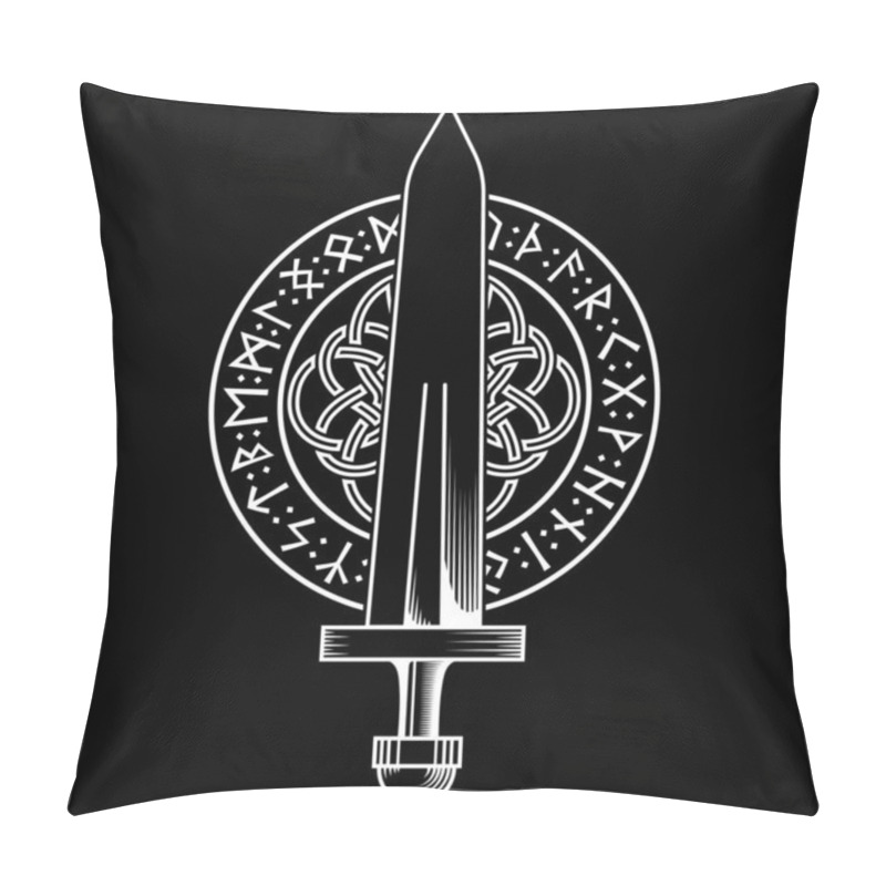 Personality  Viking Design. Viking Sword In A Circle From Ancient Scandinavian Runes And Celtic-Scandinavian Pattern Pillow Covers