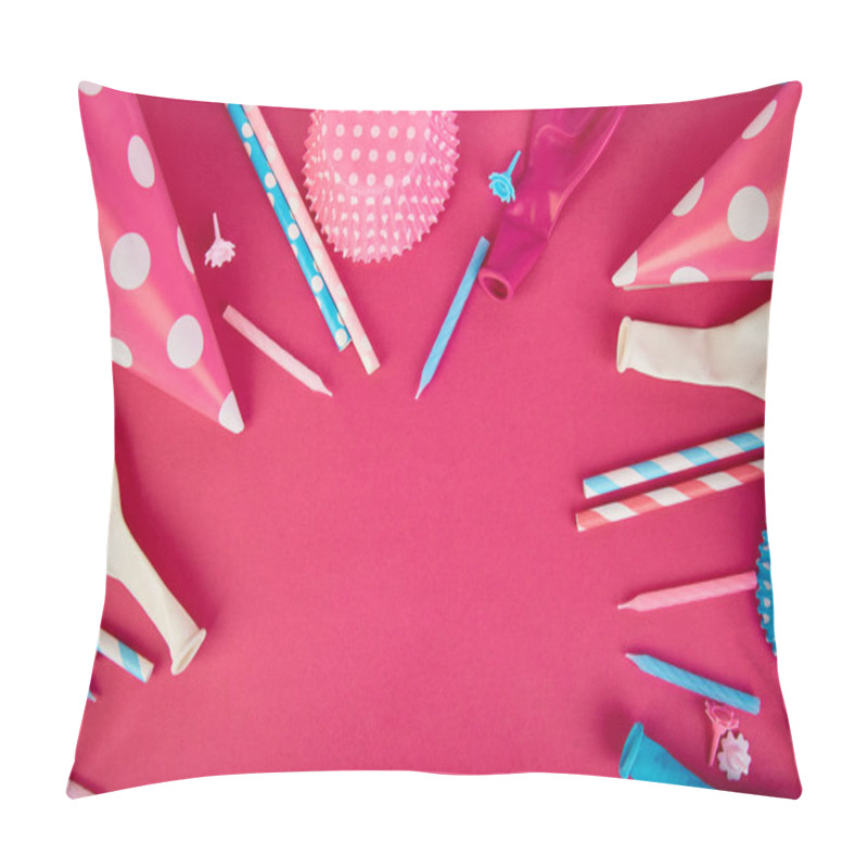 Personality  Party Pink And Blue Paper Hat. Pillow Covers