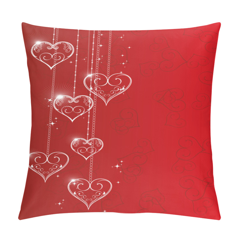 Personality  Vector Illustration Of Hanging Shiny Heart Shapes On Red Seamles Pillow Covers