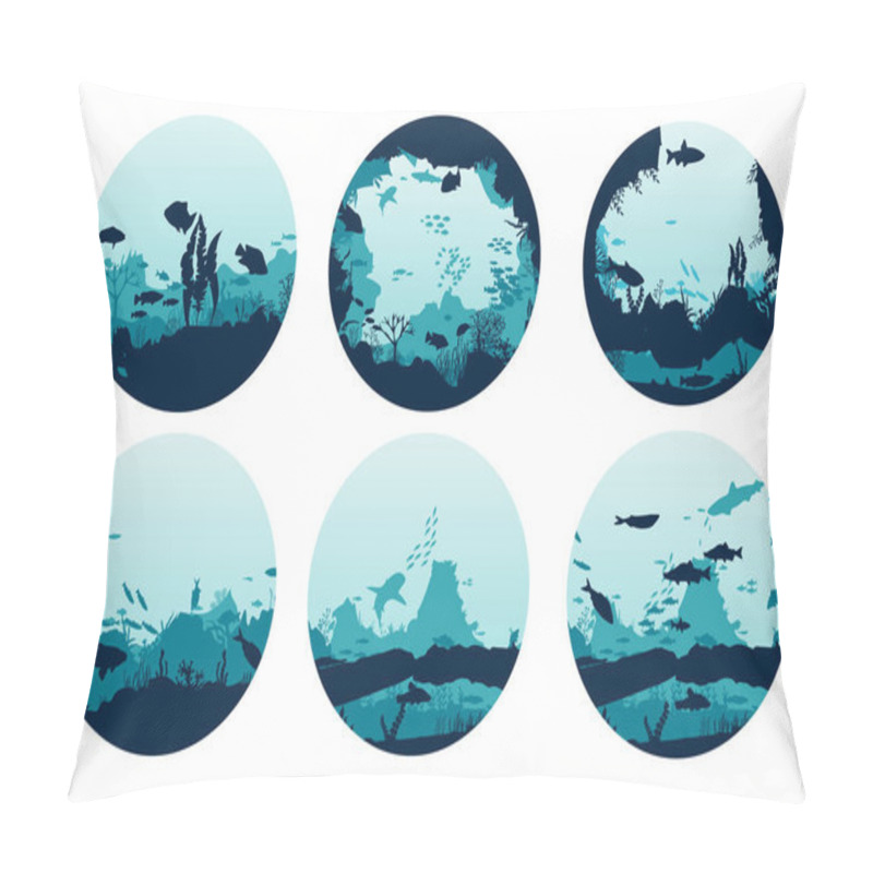 Personality  Flora And Fauna Of The Ocean. Silhouette Of Fish And Algae Pillow Covers