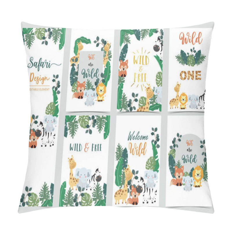 Personality  Collection Of Safari Background Set With Giraffe,zebra,fox,lion. Pillow Covers