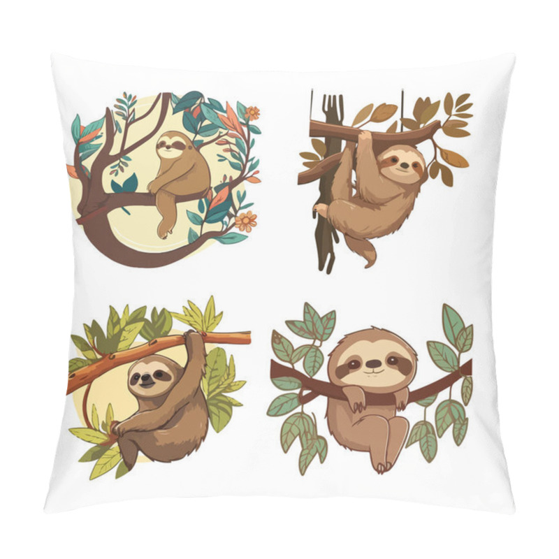 Personality  Several Funny Cartoon Sloths On A Tree. For Your Design Pillow Covers