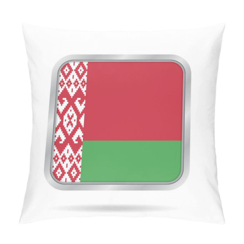 Personality  Flag Of Belarus, Shiny Metallic Gray Square Button Pillow Covers