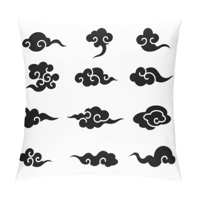 Personality  Black Colour Eastern Chinese Cloud Element Set. - Vector Pillow Covers