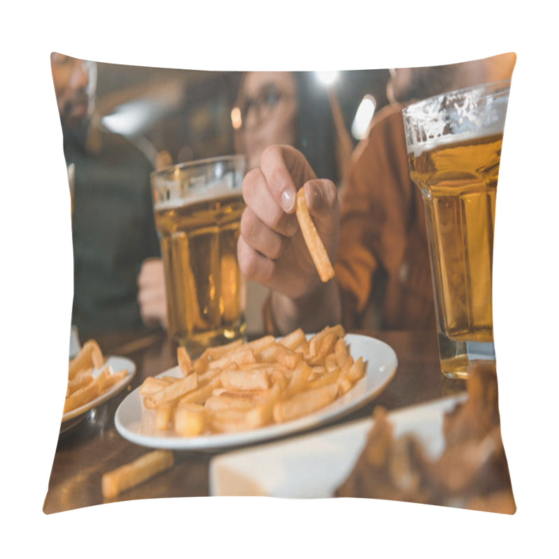 Personality  Cropped Image Of Multiculture Company Eating And Drinking At Bar Pillow Covers