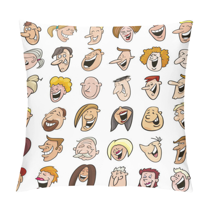 Personality  Cartoon Illustration Of Huge Set Of Laughing People Faces Pillow Covers