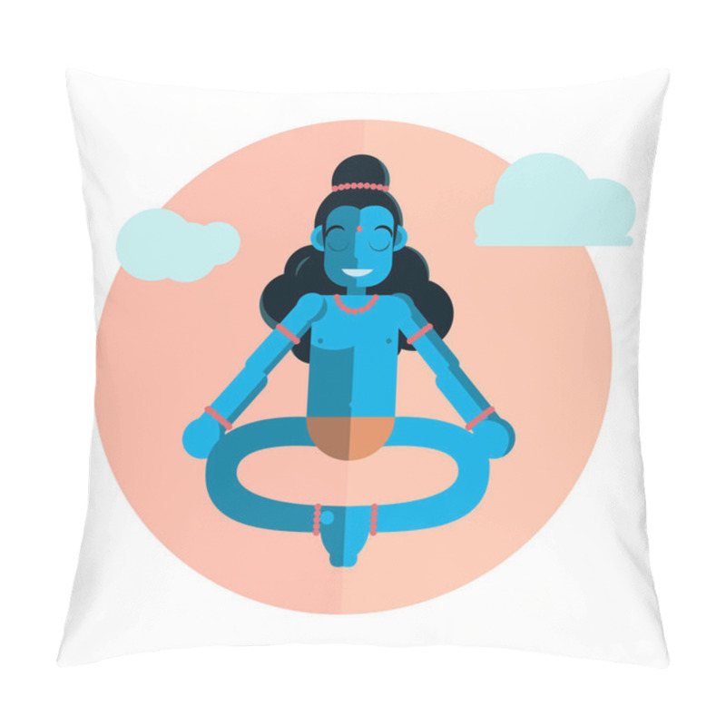 Personality  God Krishna Character Sitting In Lotus Position. Vector Flat Cartoon Illustration Pillow Covers