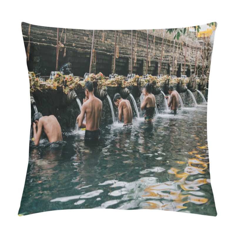 Personality  Balinese People Is Praying In Pool At Pura Tirta Empul Pillow Covers