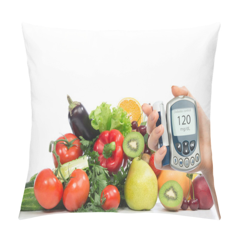 Personality  Diabetes Concept Glucose Meter Fruits And Vegetables Pillow Covers