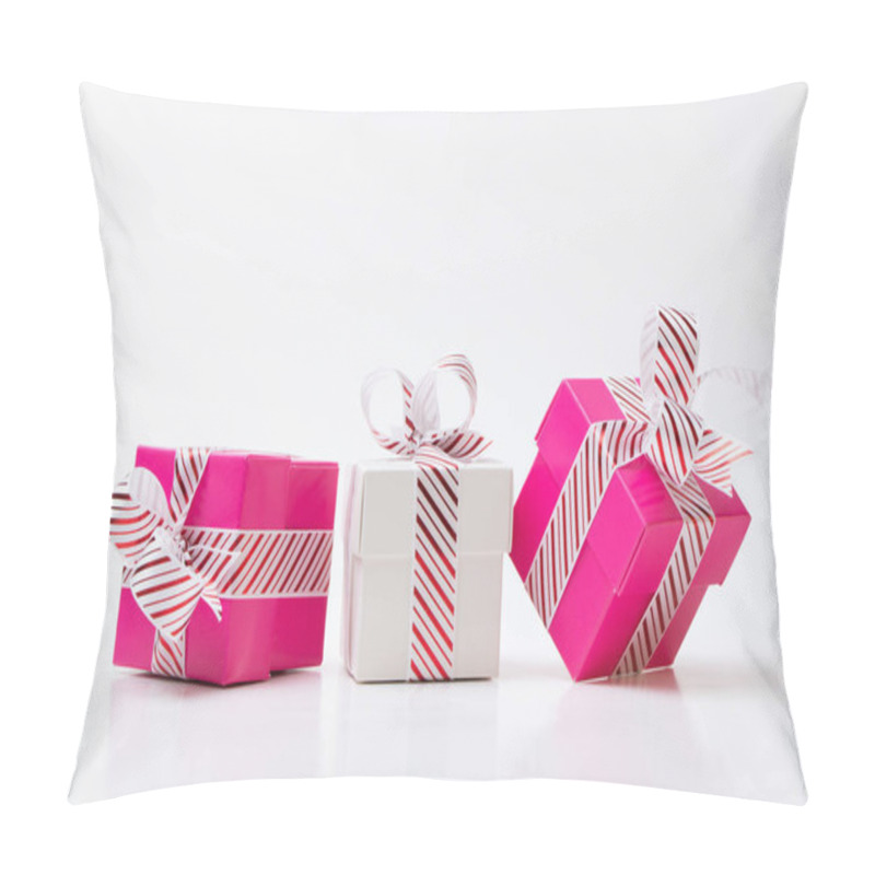 Personality  Pink And White Gift Boxes Tied With White Red Stripe Ribbon Pillow Covers