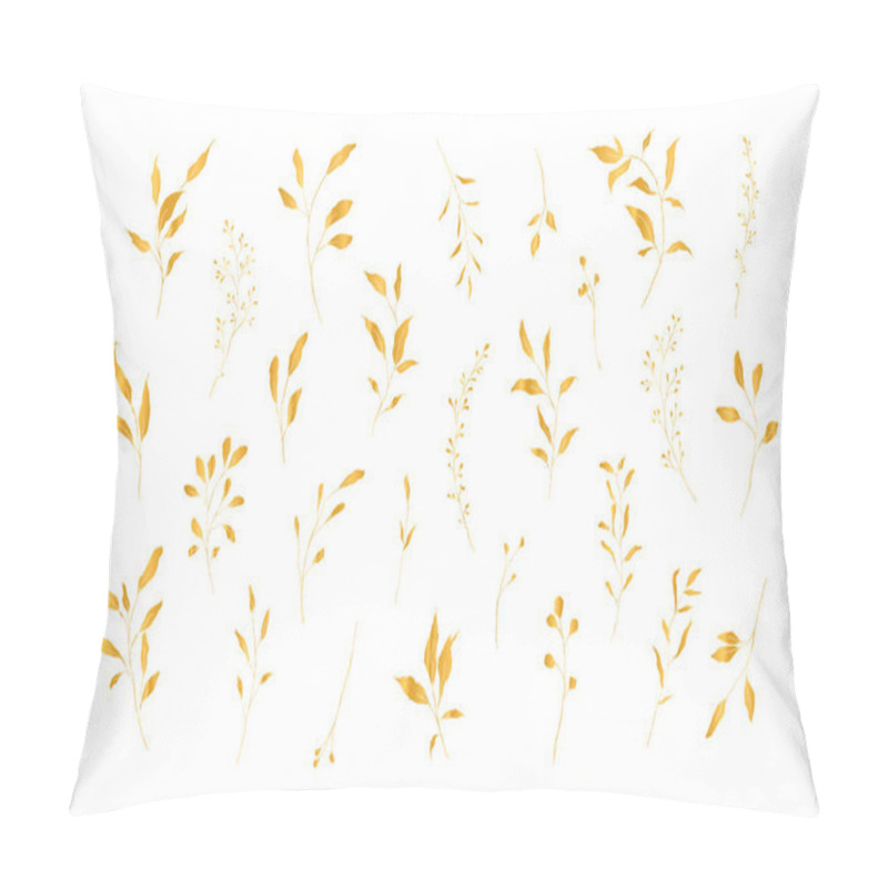 Personality  Botanical Line Art Silhouette Golden Leaves Hand Drawn Pencil Sketches Isolated On White Background. Fine Art Floral Elegant Delicate Graphic Clipart For Wedding Invitation Card. Vector Illustration Pillow Covers