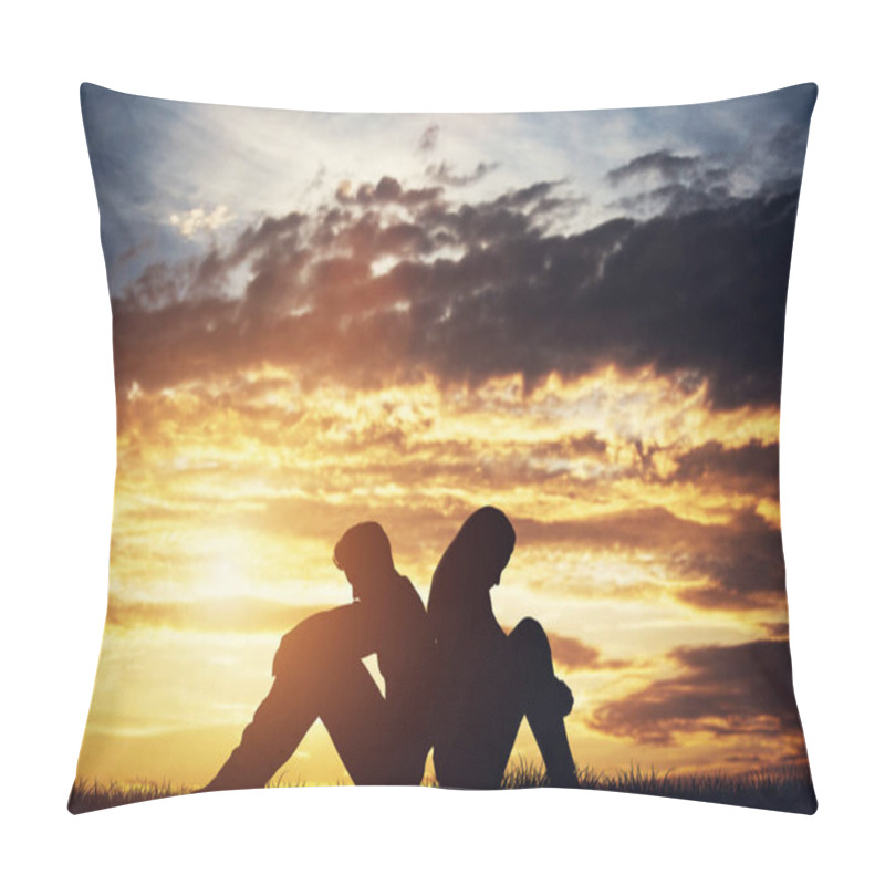 Personality  Sad Couple Sitting Back-to-back On Ground. Pillow Covers