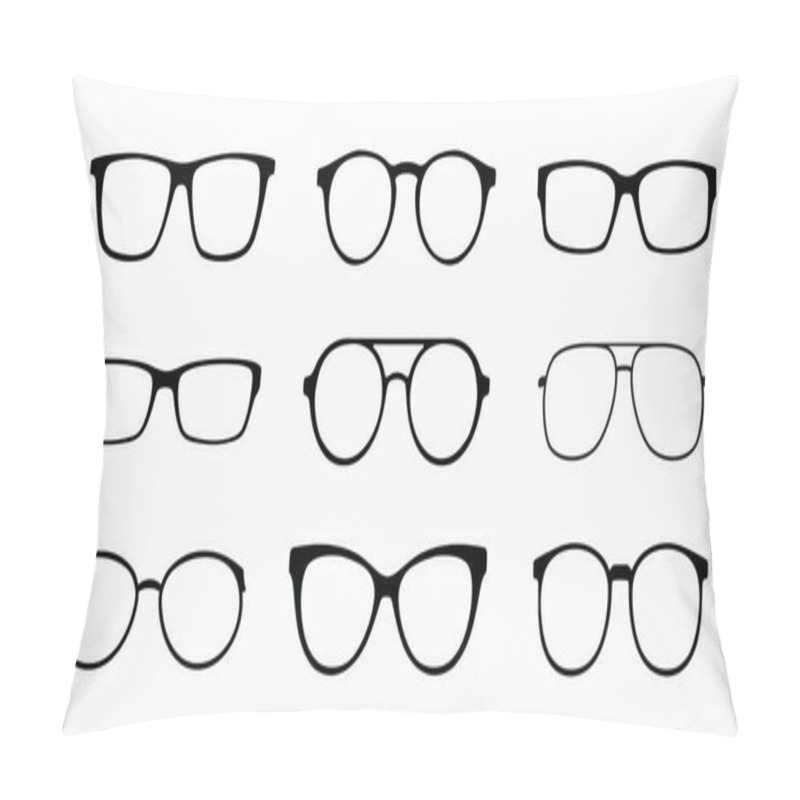 Personality  Vector Glasses Model Icons. Set Of Glasses Silhouettes. Black Sunglasses Various Shapes Isolated On White Background Pillow Covers