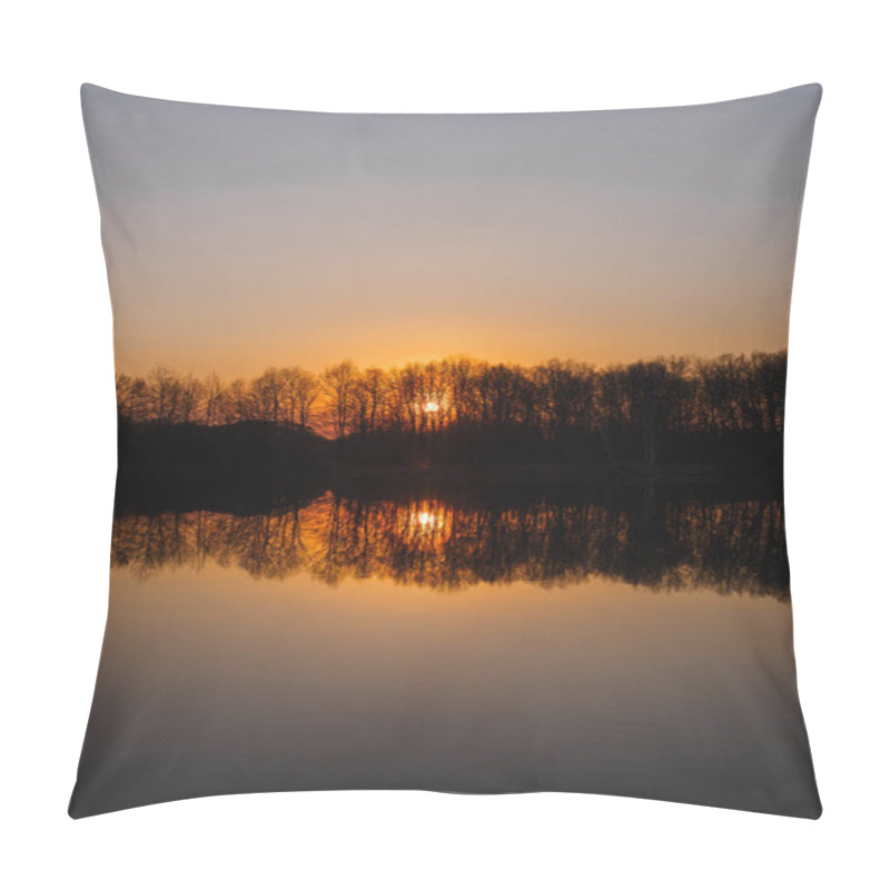 Personality  Sunset On The Lake. There Is A Forest In The Distance Pillow Covers