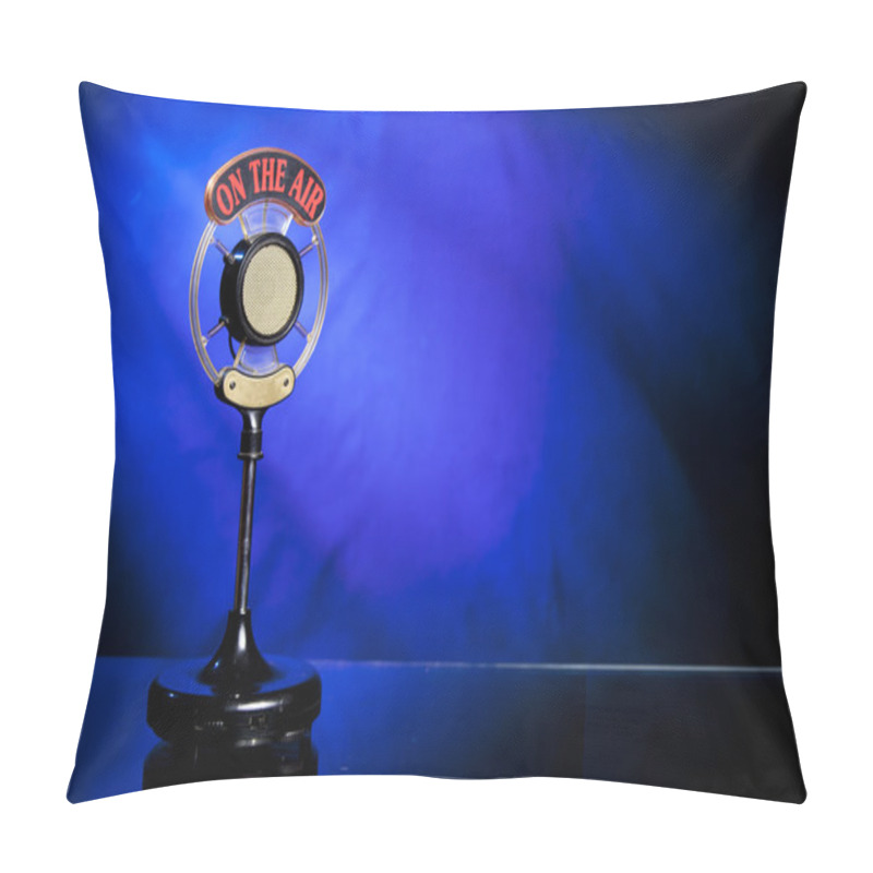 Personality  Photo Of Radio Microphone On Blue Background Pillow Covers