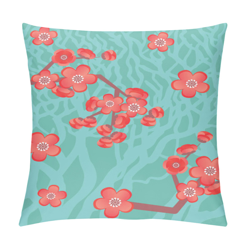 Personality  Sakura Blooming Tree Blue And Red Background Flowers Illustration Pillow Covers