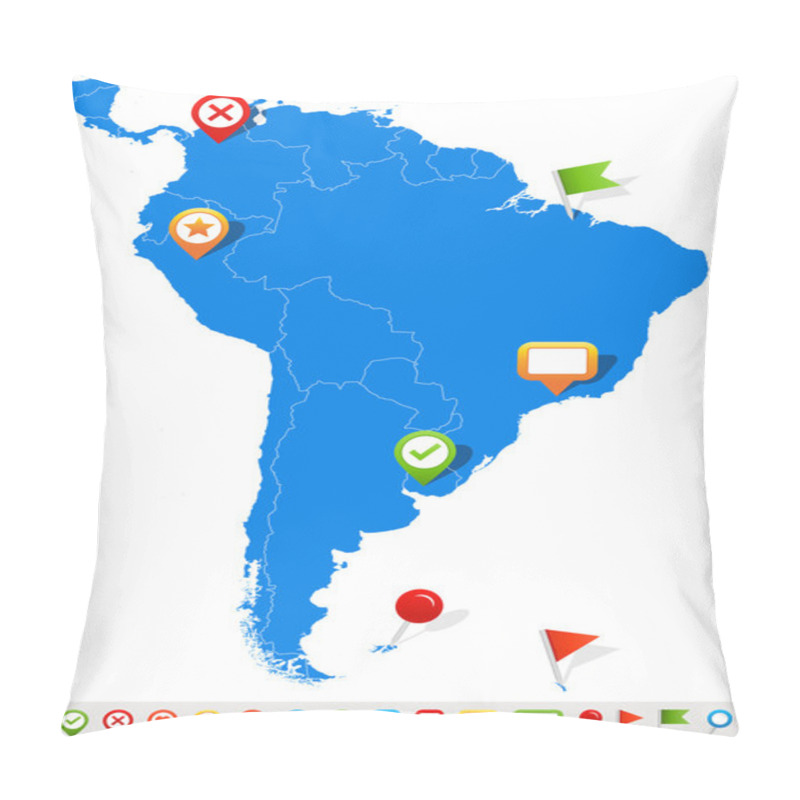 Personality  South America Map And Navigation Icons - Illustration. Pillow Covers