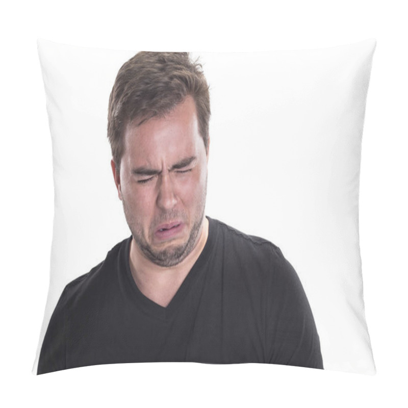 Personality  Man On White Background Looking Disgusted Pillow Covers