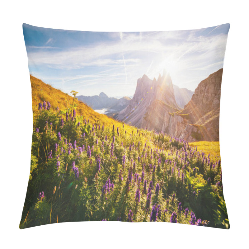 Personality  Calm View Of The Alpine Hill In Sunlight. Great And Gorgeous Morning Scene. Location Place Puez-Odle National Park, Gardena, Seceda Peak, Geisler Dolomiti Group. Tyrol, Italy, Europe. Beauty World. Pillow Covers